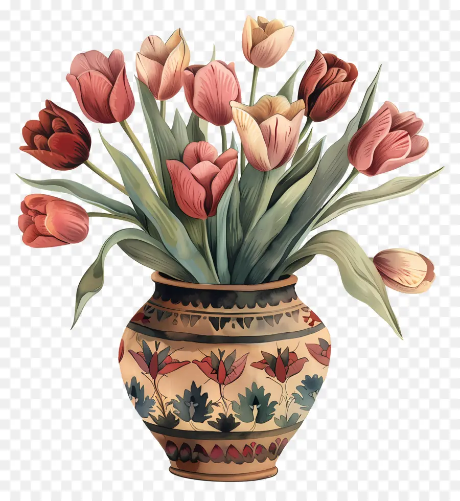 Florero Con Tulipanes，Tulipanes Rosados PNG