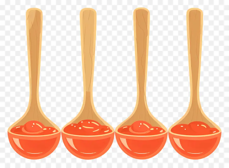 Salsa De Tomate，Cucharas De Madera PNG