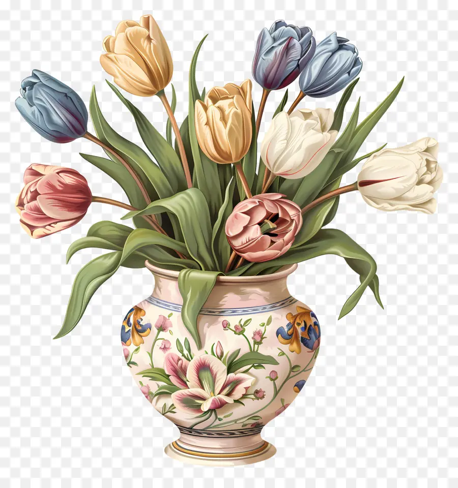 Florero Con Tulipanes，Los Tulipanes PNG