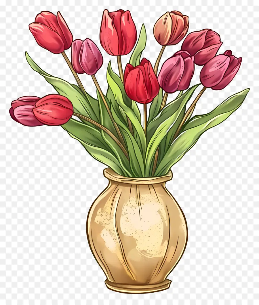 Florero Con Tulipanes，Tulipanes Rojos PNG