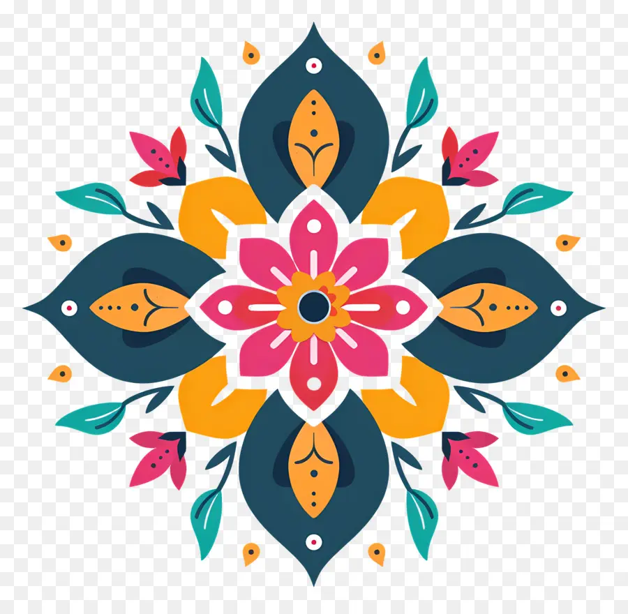 Rangoli Floral，Diseño Circular PNG