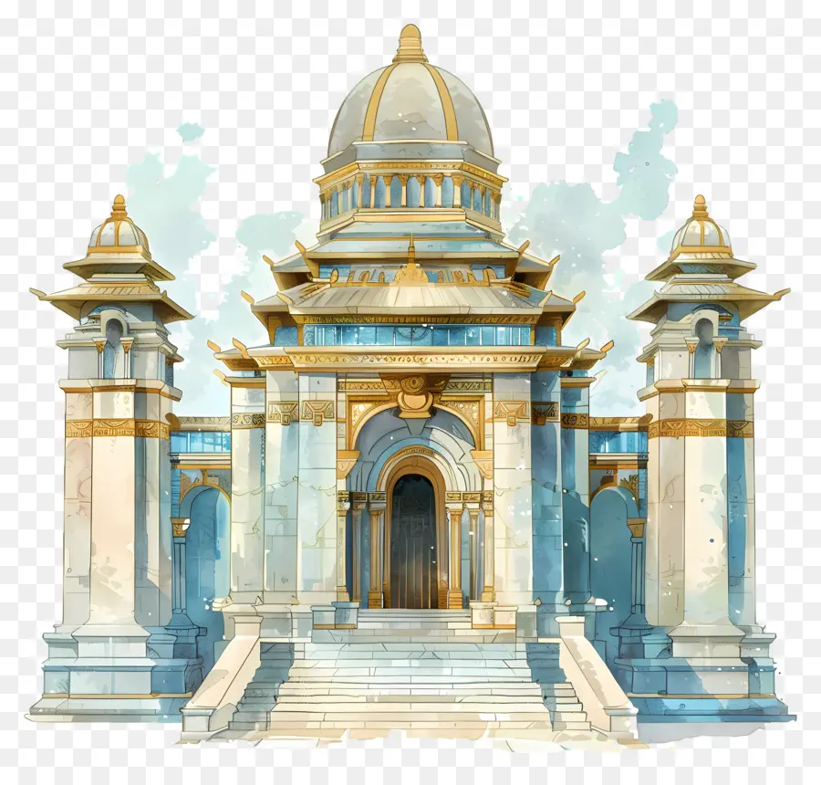 Templo，Pintura A La Acuarela PNG