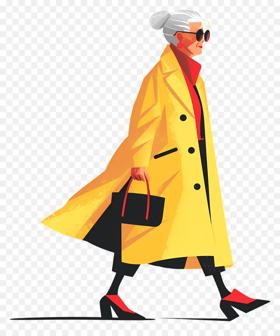 Anciana Caminando，Abrigo Amarillo PNG