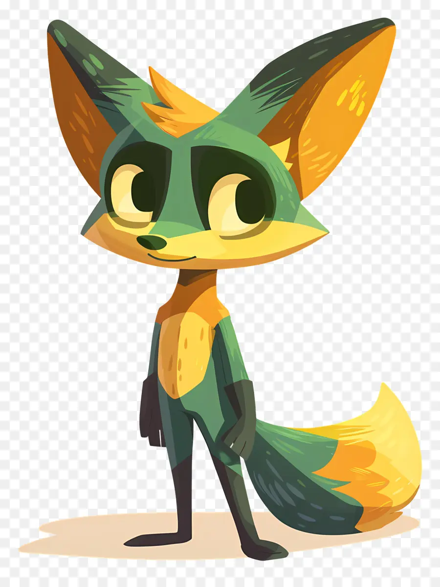 De Dibujos Animados De Fox，Mono Verde Y Amarillo PNG