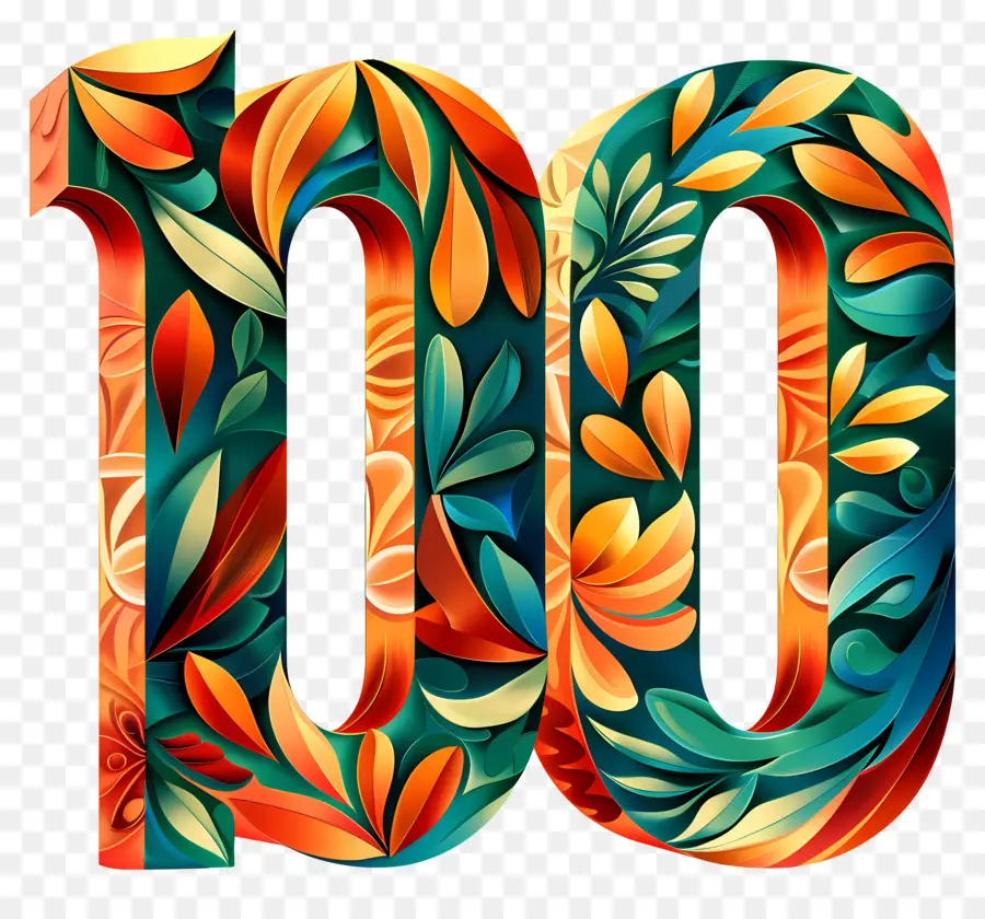 Número 100，Diseño Floral PNG