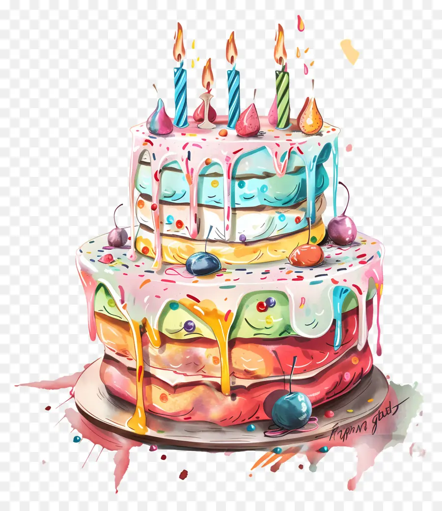 Pastel De Cumpleaños，Velas Coloridas PNG