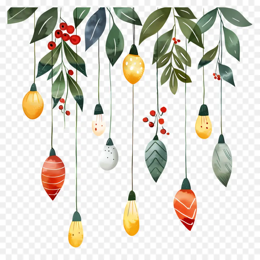 Luces De Navidad，Ilustración Acuarela PNG