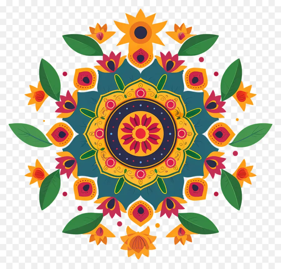 Onam Pookalam，Diseño Circular Colorido PNG