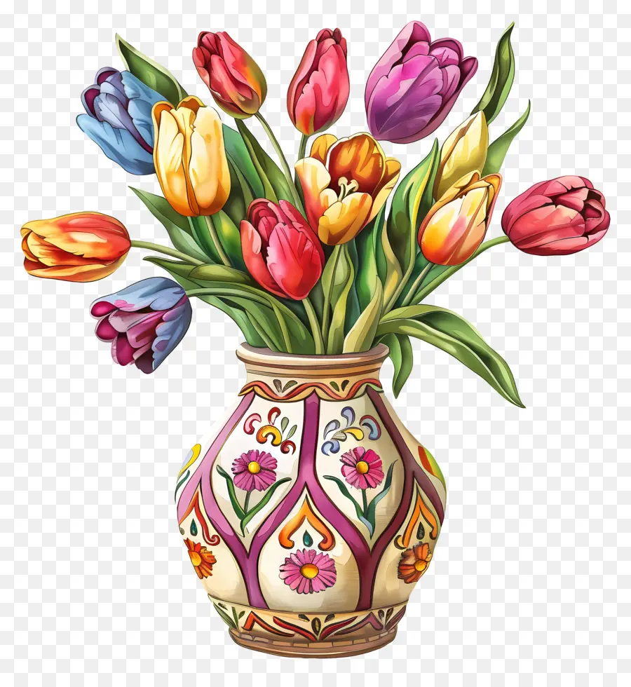 Florero Con Tulipanes，Los Tulipanes PNG