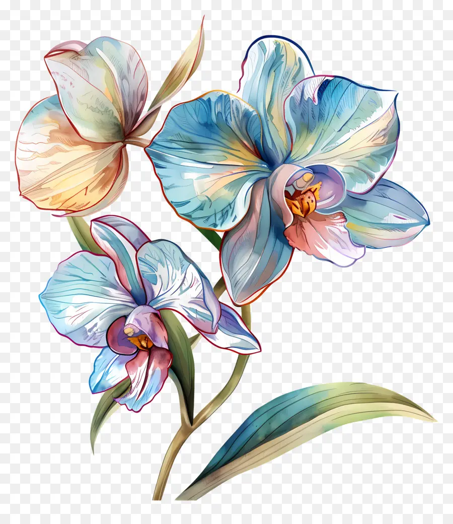 Orquídea，Pintura A La Acuarela PNG