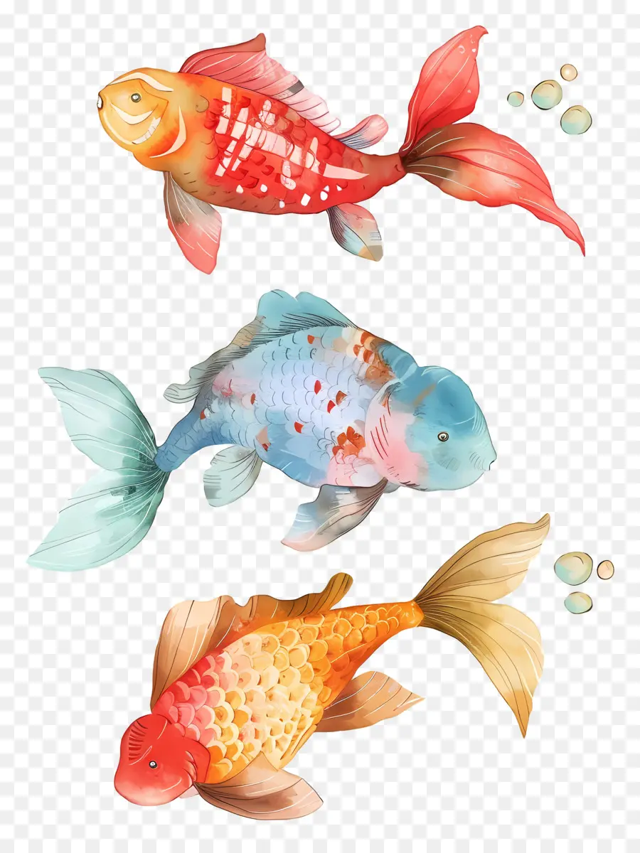 Los Peces，Pintura A La Acuarela PNG