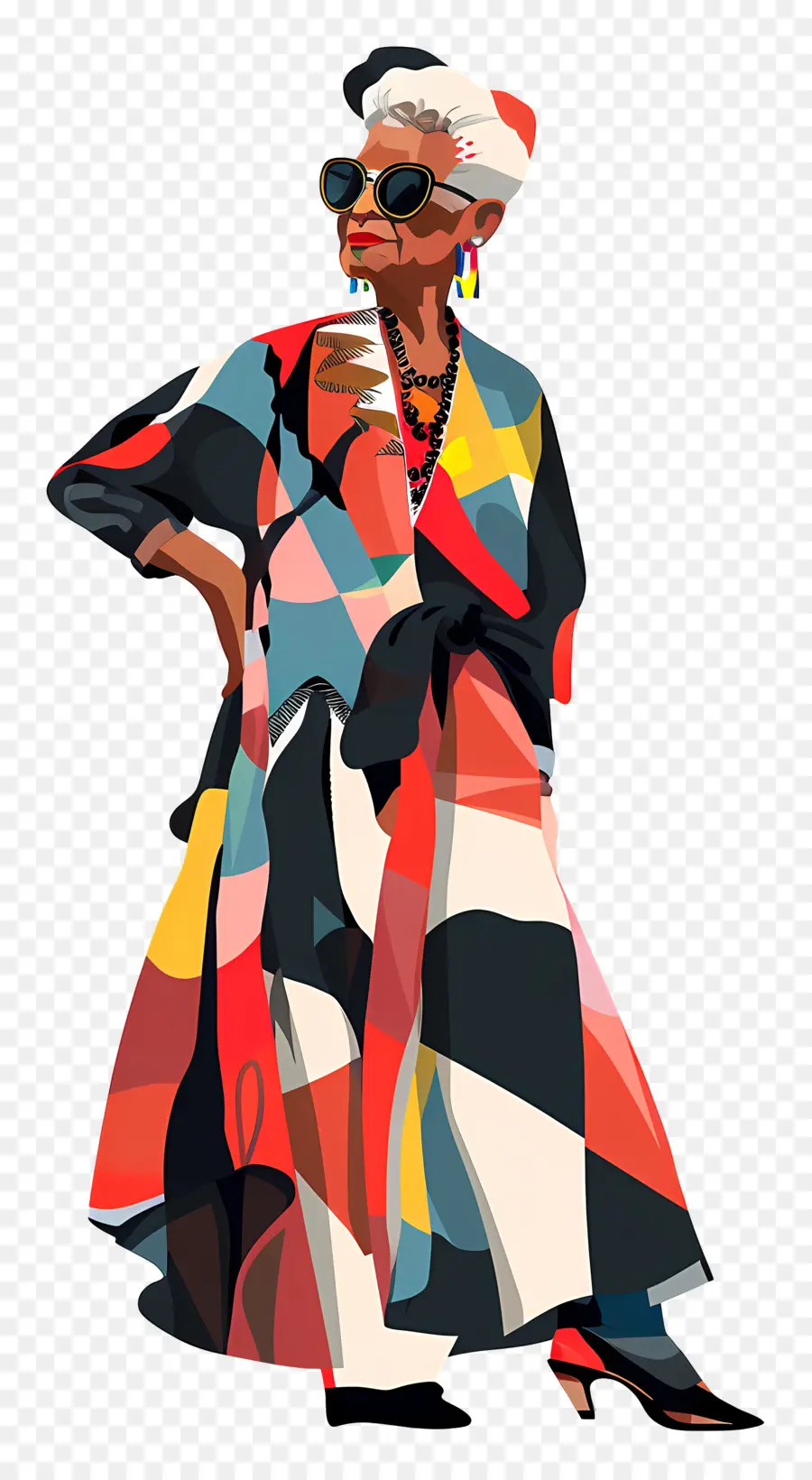 Anciana，Vestido Estampado Geométrico PNG