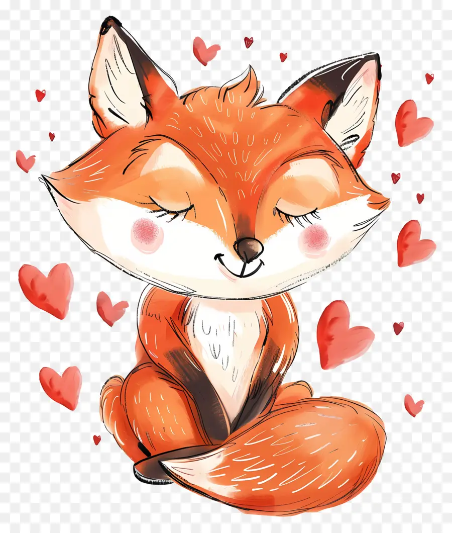 Fox En El Amor，Lindo Caricatura De Zorro PNG