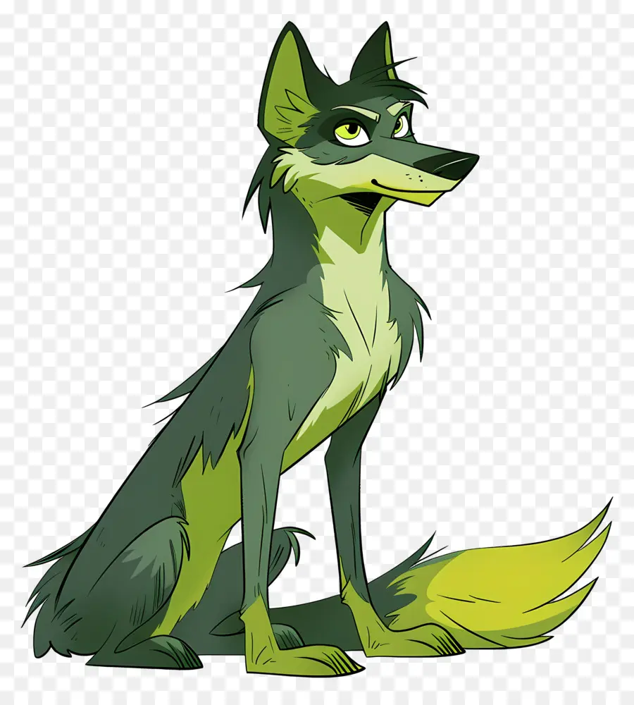 De Dibujos Animados De Lobo，El Verde Y El Amarillo PNG