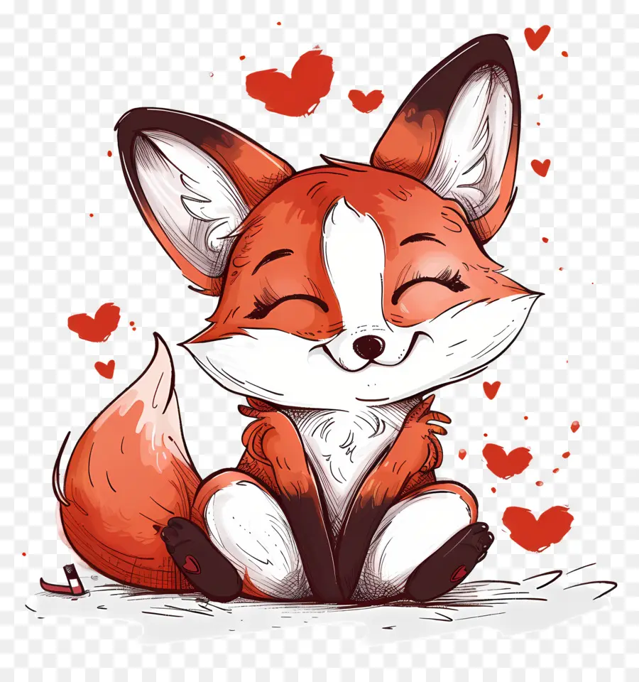 Fox En El Amor，Linda Ilustración De Zorro PNG