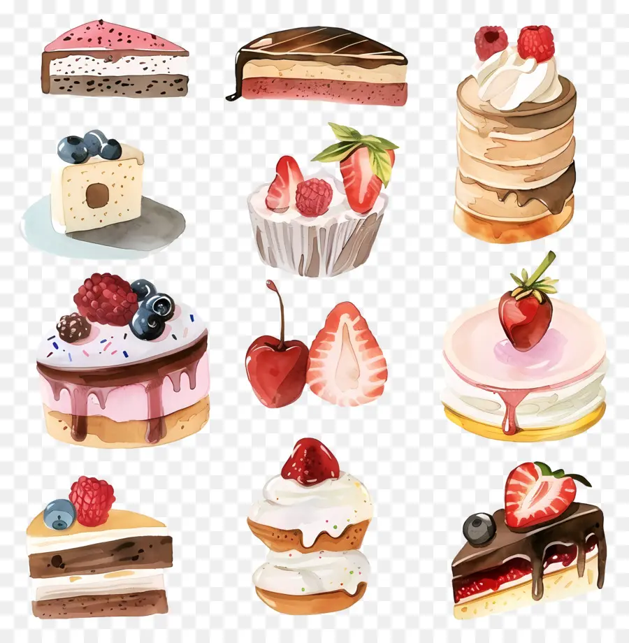 Postres，Ilustración Acuarela PNG