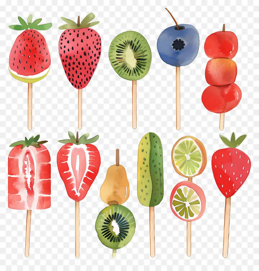 Brochetas De Fruta，Frutas En Palos PNG