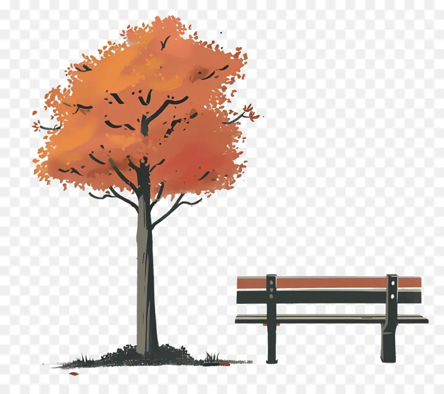 Banco Del Parque，Árbol Con Hojas Rojas PNG