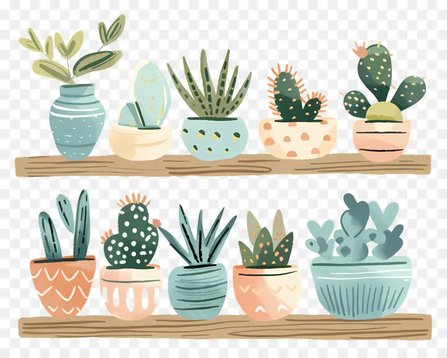 Plantas En El Estante，Cacti PNG