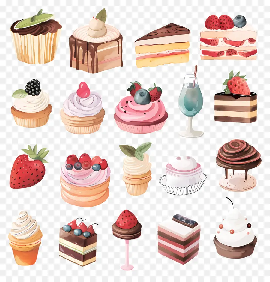 Postres，Ilustraciones A La Acuarela PNG