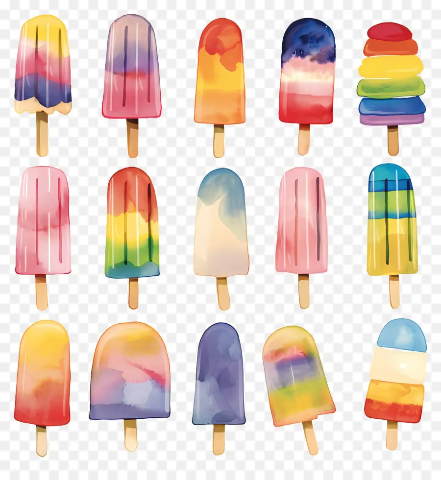 Las Paletas De Helado，Ilustraciones A La Acuarela PNG