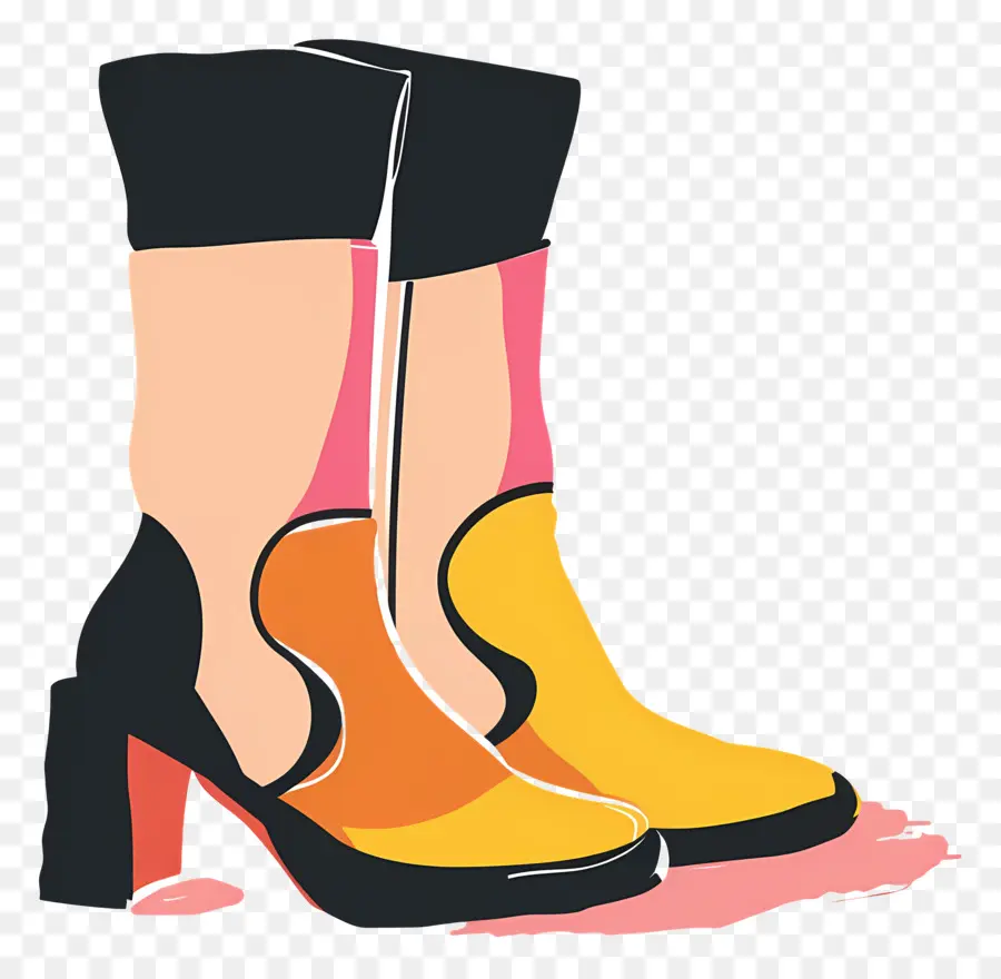 Botas De Moda，Botas Naranja Y Amarilla PNG