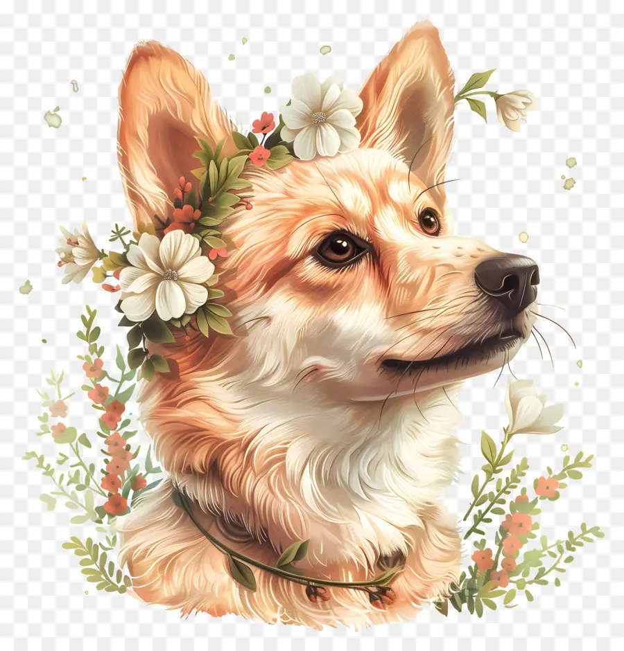 El Perro Disfruta De La Naturaleza，Perro Con Corona Floral PNG