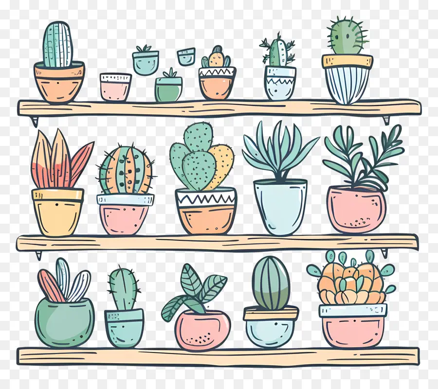 Plantas En El Estante，Cacti PNG