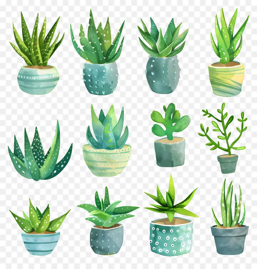 Aloe Vera，Ilustraciones Suculentas De Acuarela PNG