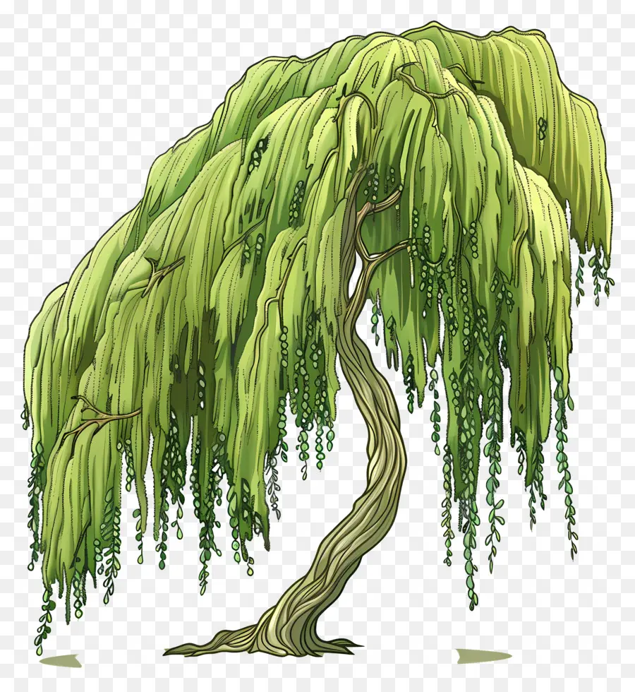 árbol De Sauce，Ramas Verdes PNG