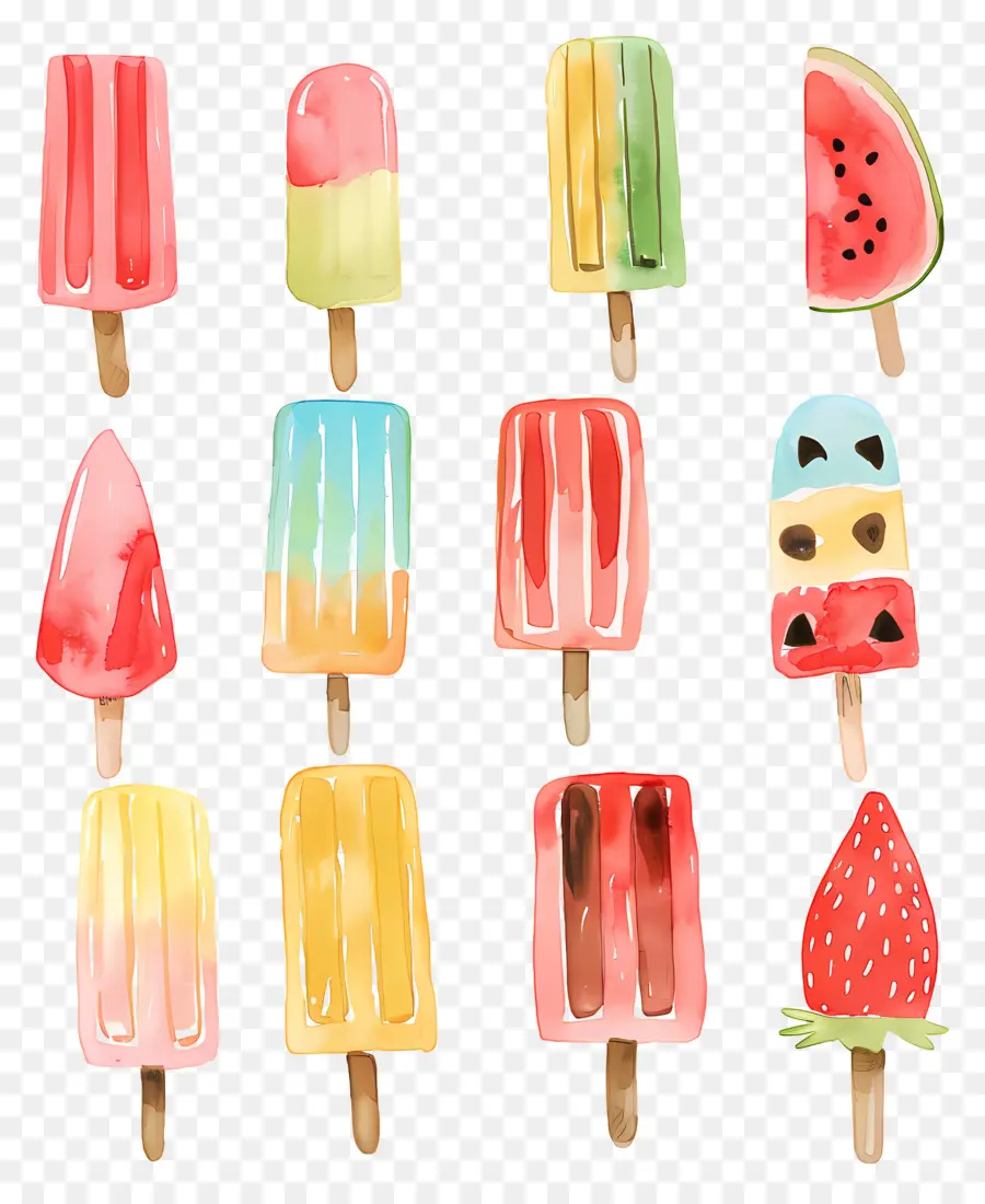 Las Paletas De Helado，Ilustraciones A La Acuarela PNG