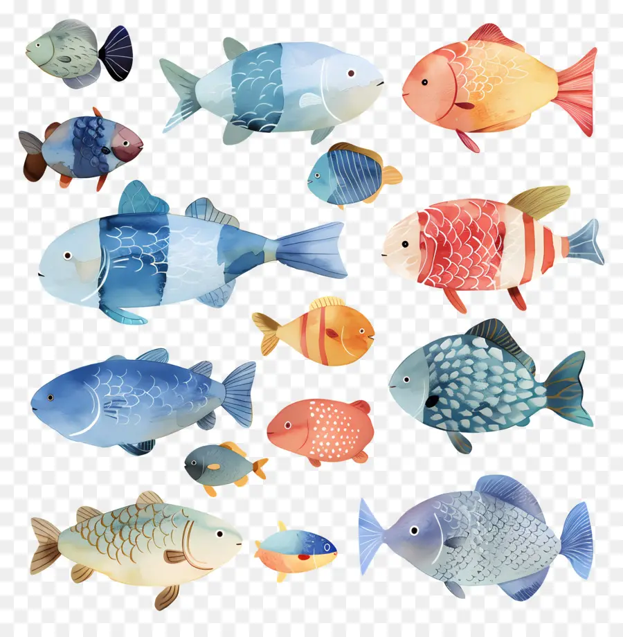 Los Peces，Ilustraciones A La Acuarela PNG