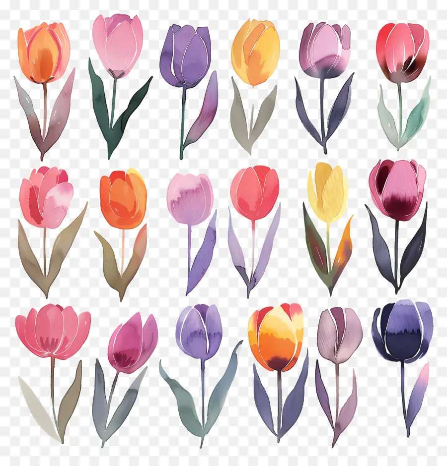 Los Tulipanes，Acuarela Tulipanes PNG