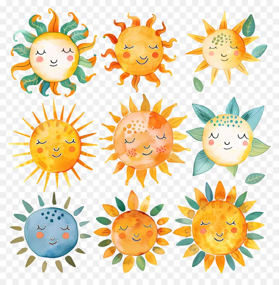 Sol，Ilustraciones A La Acuarela PNG