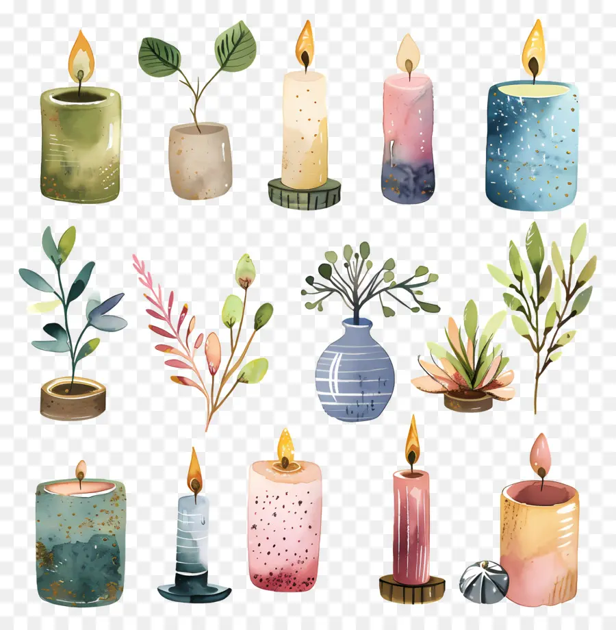 Velas，Ilustraciones A La Acuarela PNG