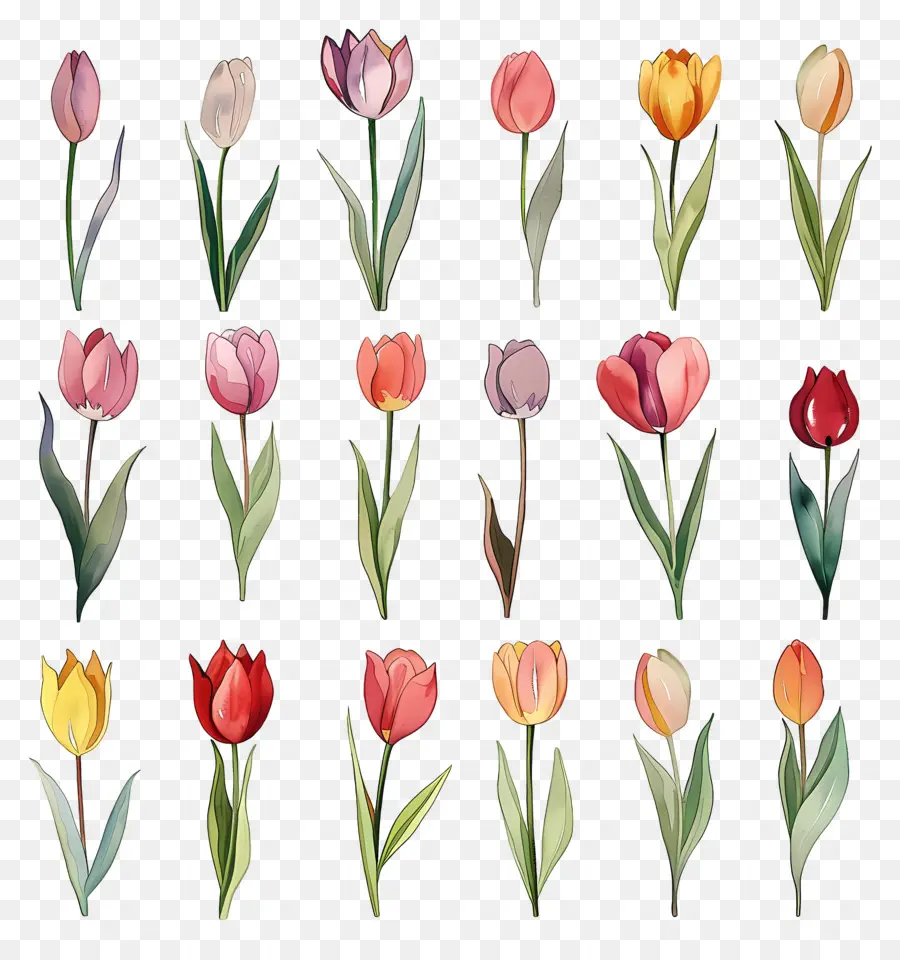 Los Tulipanes，Pinturas Acuarela PNG