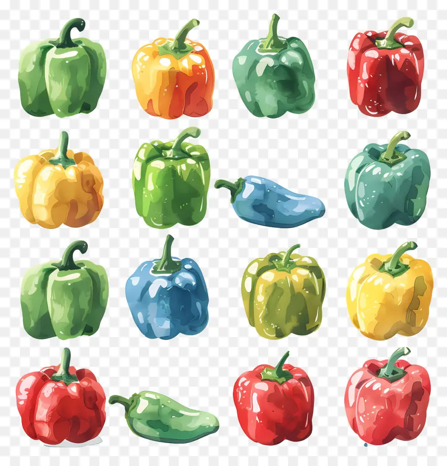 Bell Peppers，Ilustraciones A La Acuarela PNG