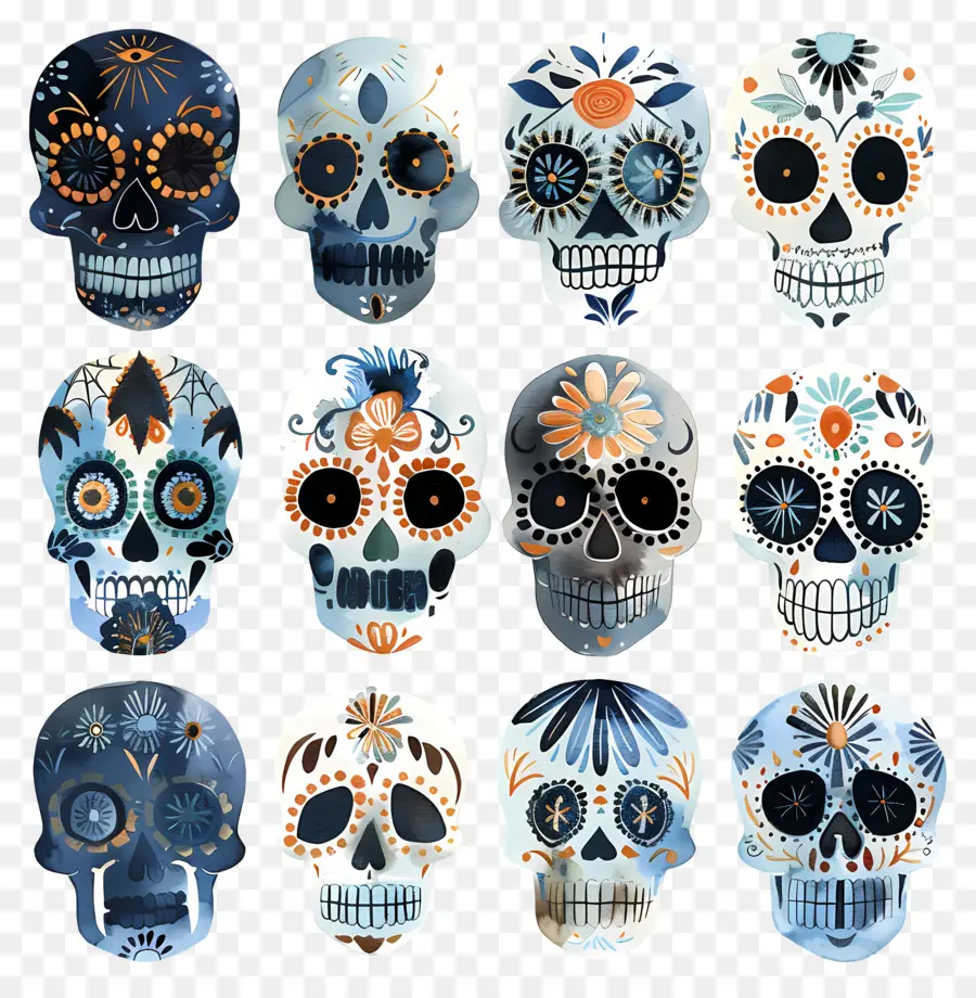 Calaveras De Azúcar，Dia De Muertos PNG