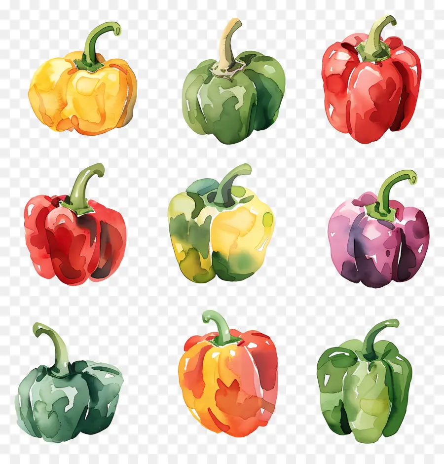 Bell Peppers，Pintura A La Acuarela PNG