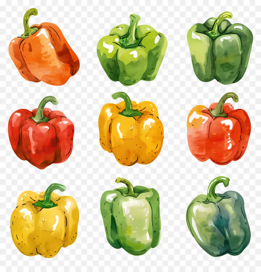 Bell Peppers，Ilustraciones A La Acuarela PNG