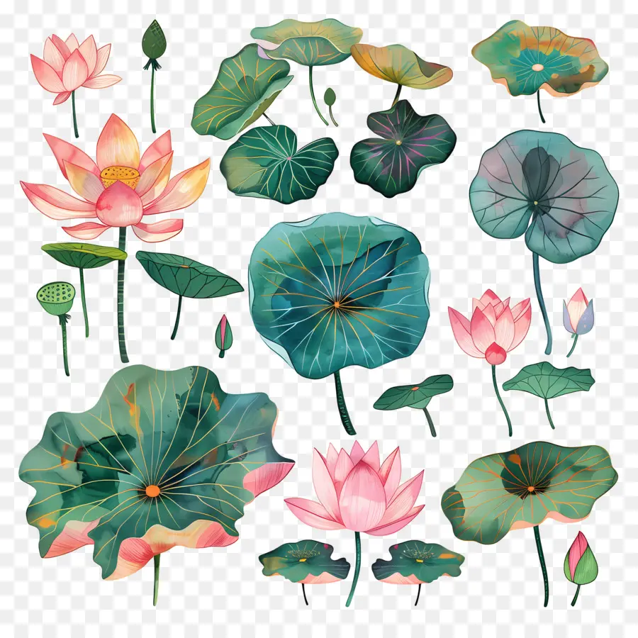 Lotus，Ilustraciones A La Acuarela PNG