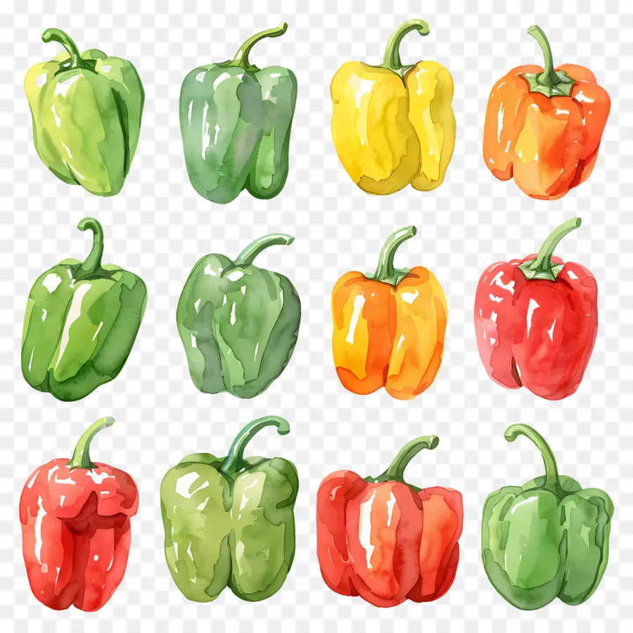 Bell Peppers，Ilustraciones A La Acuarela PNG