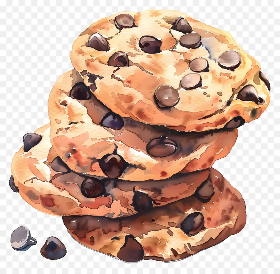 Galletas Con Chispas De Chocolate，Pintura A La Acuarela PNG