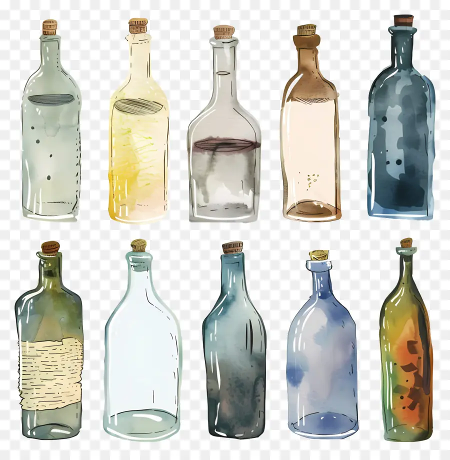 Botella，Pintura A La Acuarela PNG