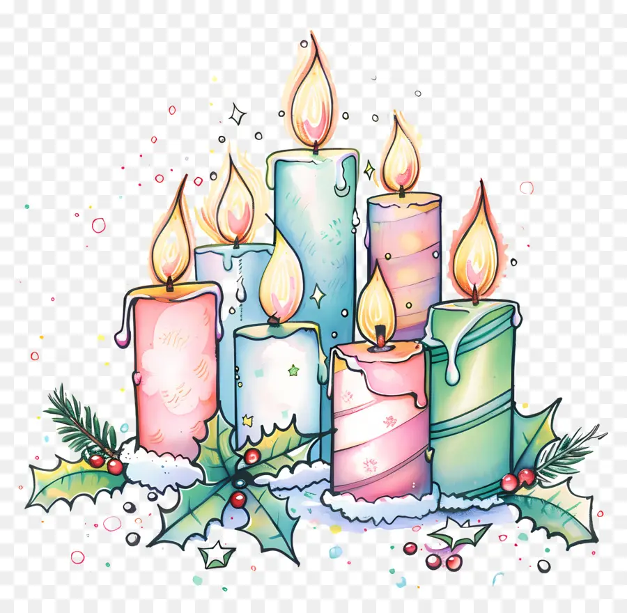 Velas De Navidad，Pintura A La Acuarela PNG