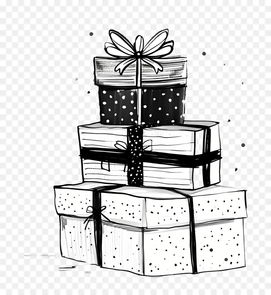 Pila De Regalos，Dibujo En Blanco Y Negro PNG