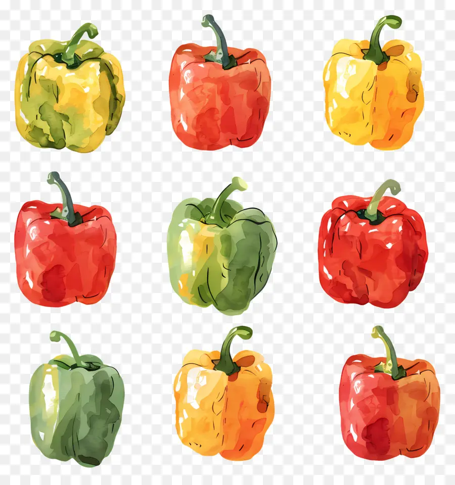 Bell Peppers，Acuarela PNG