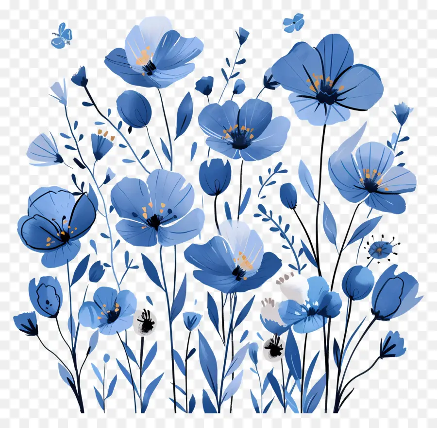 Flores De Color Azul，Flores Azul Oscuro PNG