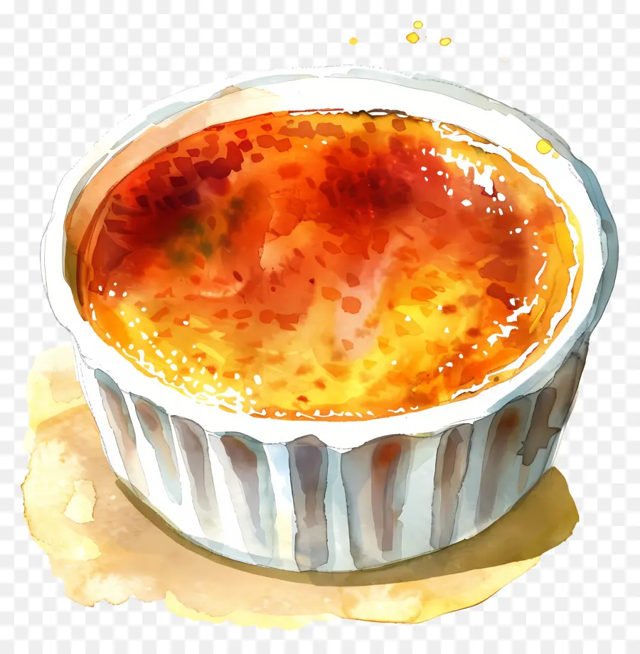 La Crème Brûlée，Pintura A La Acuarela PNG