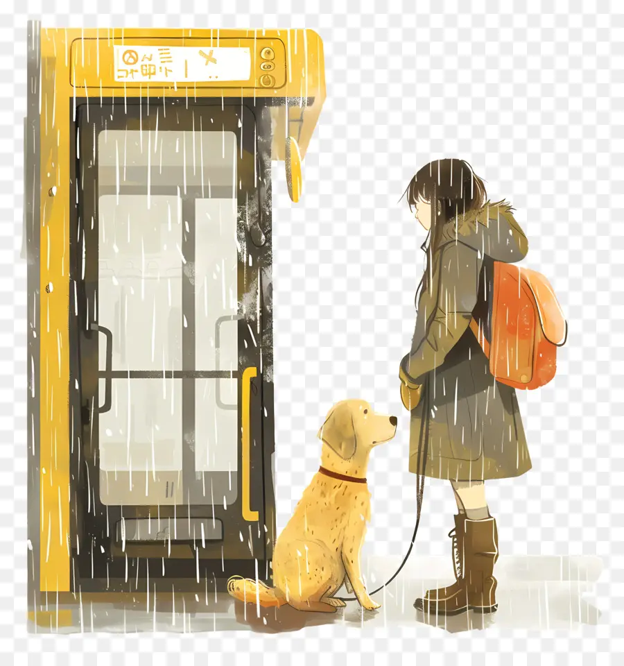 Niña Y Perro，Esperando Autobús PNG